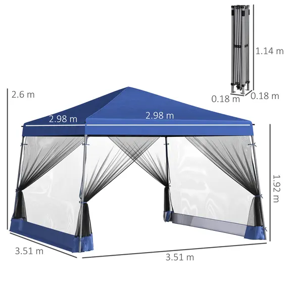 Buy Outsunny 3.6 x 3.6m Outdoor Garden Pop-up Gazebo Canopy Tent Sun Shade Event Shelter Folding with Mesh Screen Side Walls  - Blue, 2 image