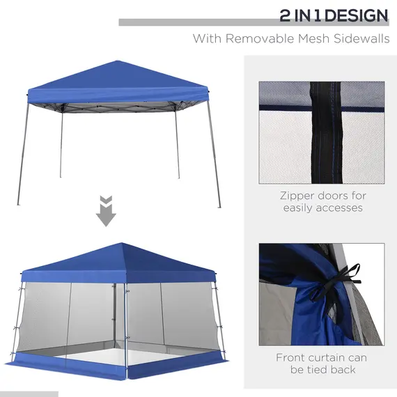 Buy Outsunny 3.6 x 3.6m Outdoor Garden Pop-up Gazebo Canopy Tent Sun Shade Event Shelter Folding with Mesh Screen Side Walls  - Blue, 3 image