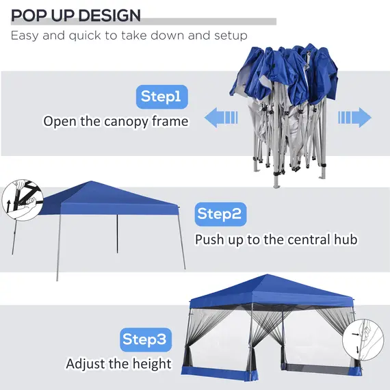 Buy Outsunny 3.6 x 3.6m Outdoor Garden Pop-up Gazebo Canopy Tent Sun Shade Event Shelter Folding with Mesh Screen Side Walls  - Blue, 4 image