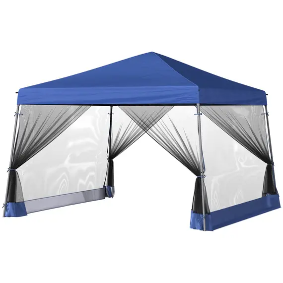 Buy Outsunny 3.6 x 3.6m Outdoor Garden Pop-up Gazebo Canopy Tent Sun Shade Event Shelter Folding with Mesh Screen Side Walls  - Blue, 6 image