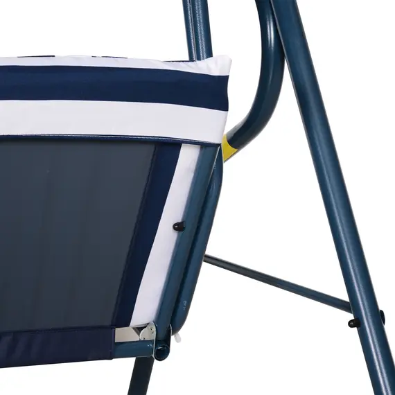Buy Outsunny 3 Seater Canopy Swing Chair Outdoor Garden Bench with Sun Cover Metal Frame - Blue Stripes, 7 image