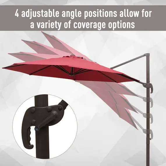 Buy Outsunny 3m Cantilever Aluminium Frame 360 Rotation Hanging Parasol w/ Cross Base Wine Red, 4 image
