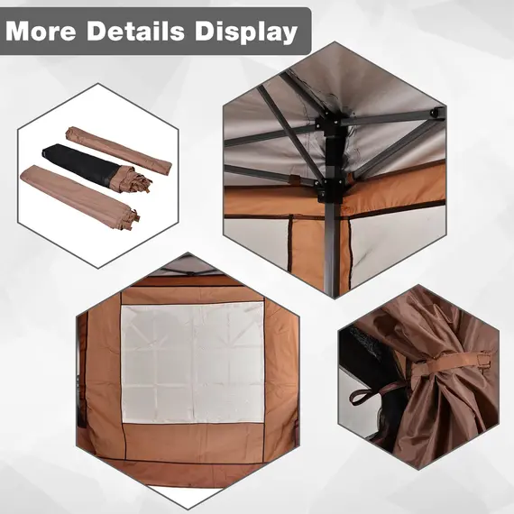 Buy Outsunny 4m x 4m Hexagonal Metal Frame Garden Gazebo Brown, 6 image