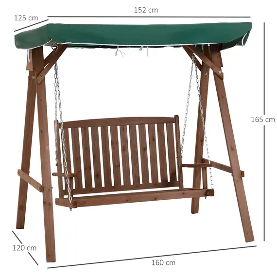 Buy Outsunny Fir Wood 2-Seater Outdoor Garden Swing Chair w/ Canopy Green, 2 image