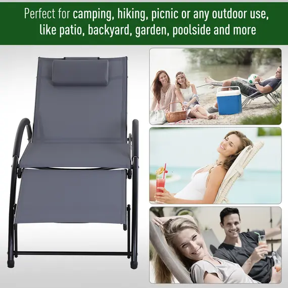 Buy Outsunny Garden Patio Sun Lounger Half Circle Armrest Adjustable Head Footrest Aluminium Frame Textline Seat &Pillow Garden Outdoor - Grey, 6 image