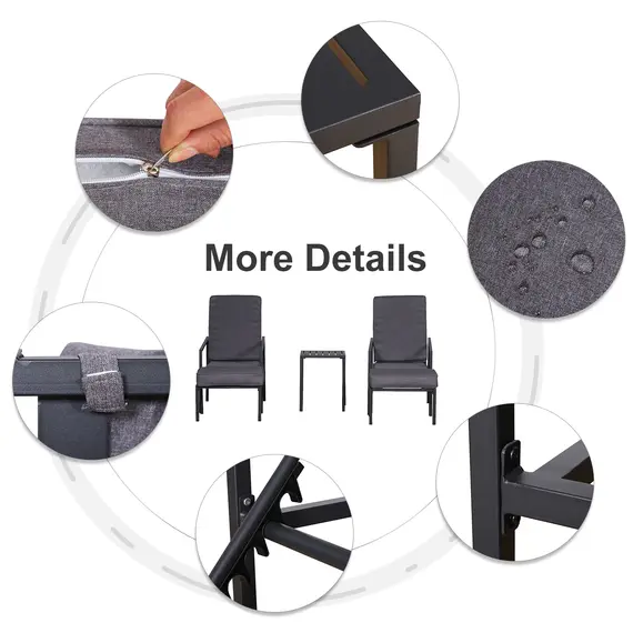 Buy Outsunny Garden Patio Sun Lounger Outdoor Lounger 5 pcs Set Reclining Chair & Coffee Table Footstools Metal Frame Patio Lounger with Cushions, 5 image