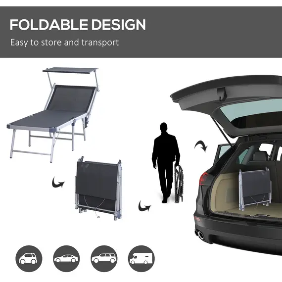 Buy Outsunny Garden Sun Lounger Texteline Chaise Lounge Reclining Chair with Canopy Adjustable Backrest Bed Aluminium Frame - Grey, 5 image
