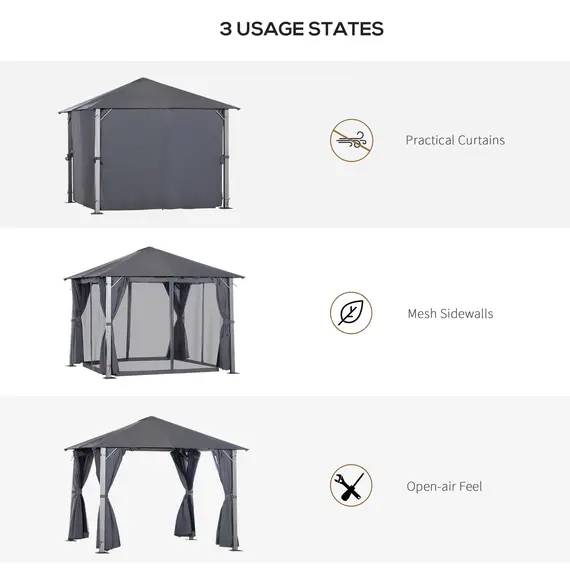 Buy Outsunny Metal Frame Curtain Draped Outdoor Garden Gazebo Grey, 6 image