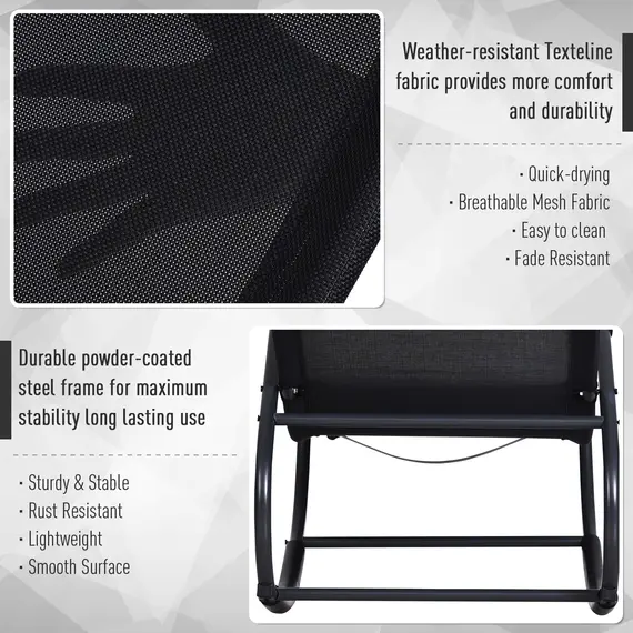 Buy Outsunny Patio Texteline Rocking Lounge Chair Zero Gravity Rocker Outdoor Patio Garden Recliner Seat w/ Padded Pillow - Black, 5 image