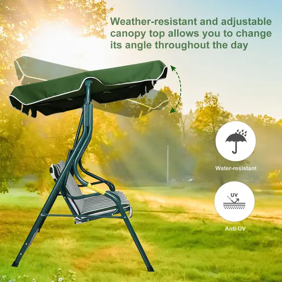 Buy Outsunny Steel 3-Seater Swing Chair w/ Canopy Green, 3 image