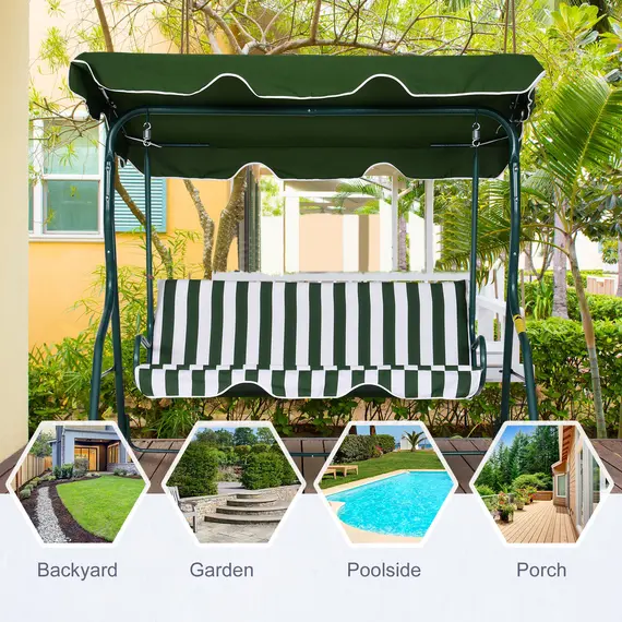 Buy Outsunny Steel 3-Seater Swing Chair w/ Canopy Green, 5 image