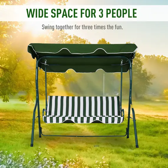 Buy Outsunny Steel 3-Seater Swing Chair w/ Canopy Green, 6 image