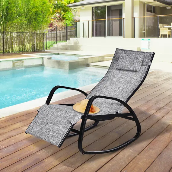 Buy Outsunny Texteline Rocking Lounge Chair Zero Gravity Rocker Patio Adjustable Garden Outdoor Recliner Seat w/ Pillow, Footrest - Grey