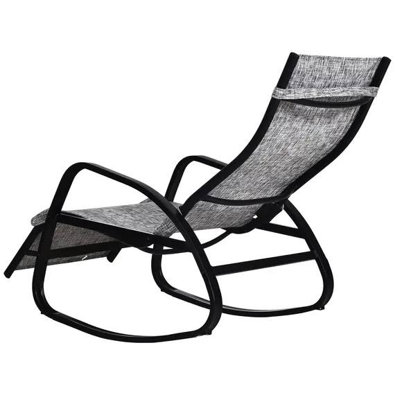 Buy Outsunny Texteline Rocking Lounge Chair Zero Gravity Rocker Patio Adjustable Garden Outdoor Recliner Seat w/ Pillow, Footrest - Grey, 8 image