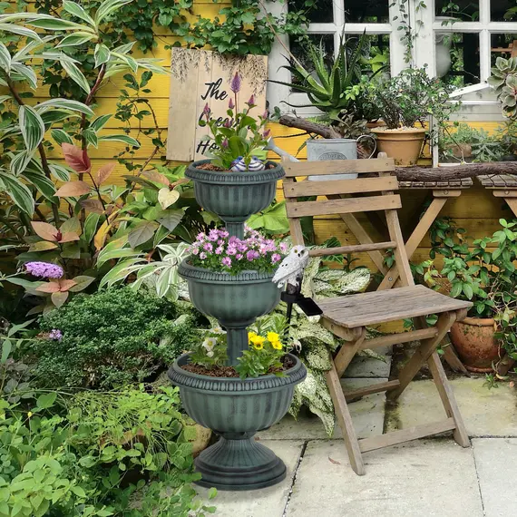Buy 3-tier Chelsea Planter Flowers Display Fountain Stable Base Outdoor Garden Flower Pot Patio Balcony Indoors Green
