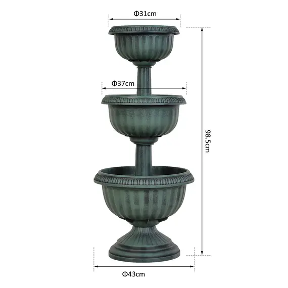 Buy 3-tier Chelsea Planter Flowers Display Fountain Stable Base Outdoor Garden Flower Pot Patio Balcony Indoors Green, 2 image
