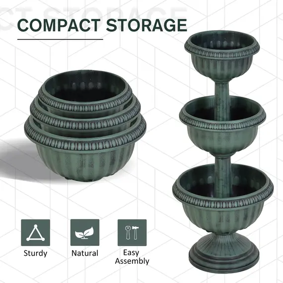 Buy 3-tier Chelsea Planter Flowers Display Fountain Stable Base Outdoor Garden Flower Pot Patio Balcony Indoors Green, 3 image