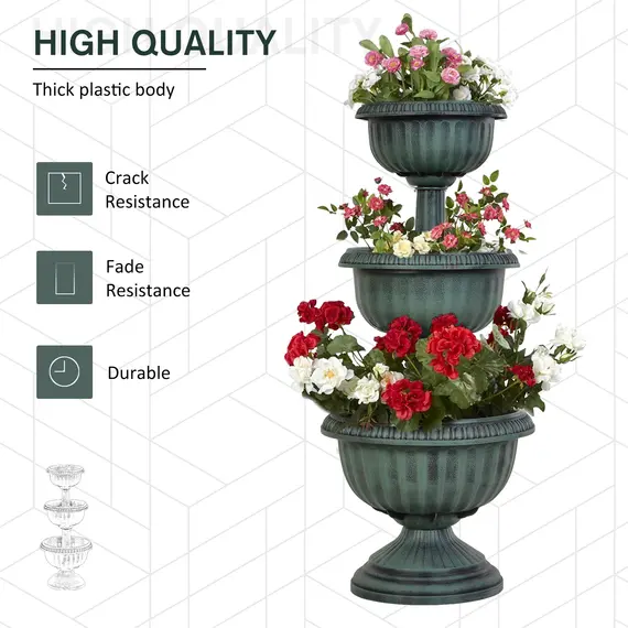 Buy 3-tier Chelsea Planter Flowers Display Fountain Stable Base Outdoor Garden Flower Pot Patio Balcony Indoors Green, 4 image