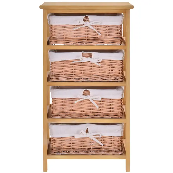 Buy 4 Drawer Dresser Wicker Basket Storage Shelf Unit Wooden Frame Home Organisation Cabinet Bedroom Office Furniture Natural Finish 73x40cm, 8 image