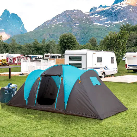 Buy 4-Person Outdoor Steel Frame Camping Tent Blue