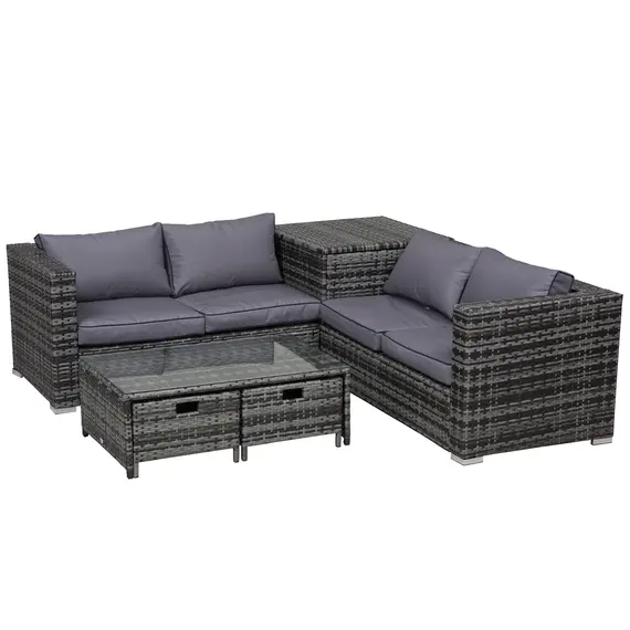 Buy 4 Pcs Rattan Wicker Garden Furniture Patio Sofa Storage & Table Set w/ 2 Drawers Coffee Table,Great Cushioned 4 Seats Corner Sofa - Grey