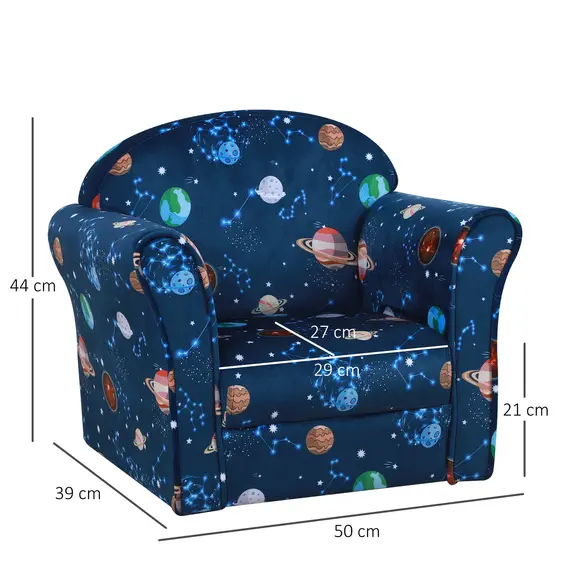 Buy Children Kids Mini Sofa Armchair Made of Polyester Very Comfortable Blue Universe Planet Space and Safe Non-Slip Feet, 2 image