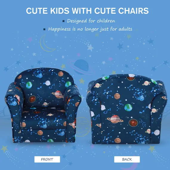 Buy Children Kids Mini Sofa Armchair Made of Polyester Very Comfortable Blue Universe Planet Space and Safe Non-Slip Feet, 3 image