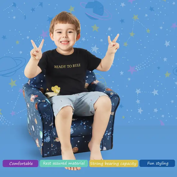 Buy Children Kids Mini Sofa Armchair Made of Polyester Very Comfortable Blue Universe Planet Space and Safe Non-Slip Feet, 4 image
