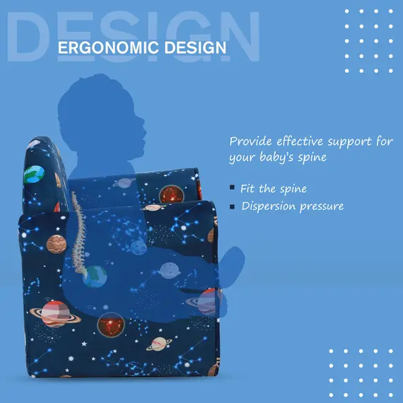 Buy Children Kids Mini Sofa Armchair Made of Polyester Very Comfortable Blue Universe Planet Space and Safe Non-Slip Feet, 5 image