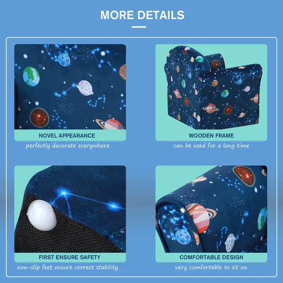 Buy Children Kids Mini Sofa Armchair Made of Polyester Very Comfortable Blue Universe Planet Space and Safe Non-Slip Feet, 8 image