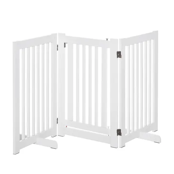 Buy Pet Gates MDF Freestanding Expandable Dog Gate Wood Doorway Pet Barrier Fence w/ Latched Door White
