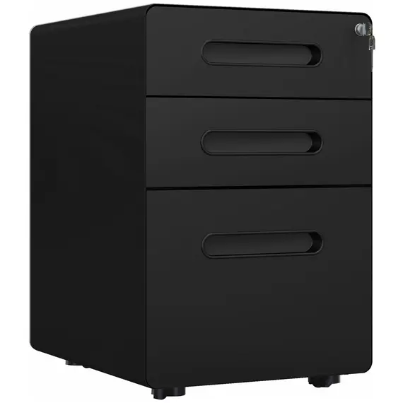Buy Lockable File Cabinet with 3 Drawers, Vertical Office Drawer for A4, Letter, Legal Size, Anti-tilt Design, Pre-Assembled Body, Black