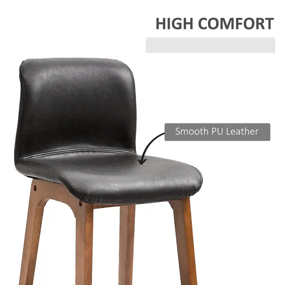 Buy HOMCOM 2 Pcs 93cm Faux Leather Bar Stools Wooden Frame w/ Footrest Padding High Back Modern Comfortable Seats Relaxed Bar Business Counter Top Brown, 4 image