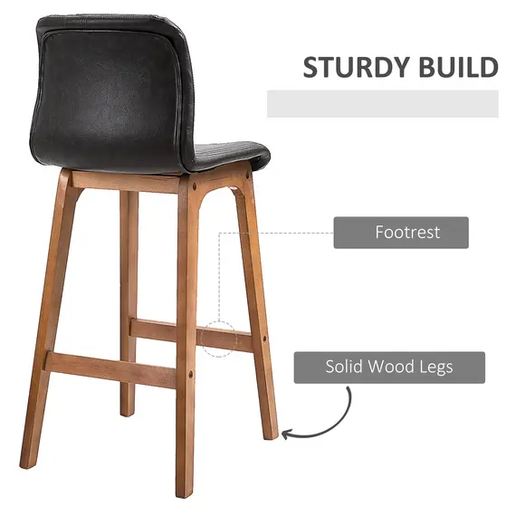 Buy HOMCOM 2 Pcs 93cm Faux Leather Bar Stools Wooden Frame w/ Footrest Padding High Back Modern Comfortable Seats Relaxed Bar Business Counter Top Brown, 5 image