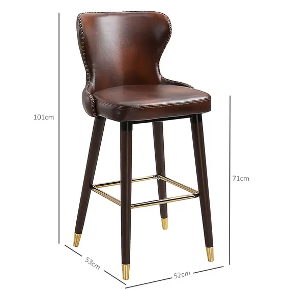 Buy HOMCOM Set of 2 PU Leather Vintage Counter-Height Bar Chair, Home Luxury European Style Bar Stool Kitchen Counter with Back, Brown and Golden, 2 image