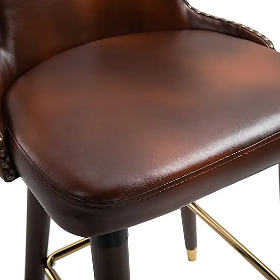 Buy HOMCOM Set of 2 PU Leather Vintage Counter-Height Bar Chair, Home Luxury European Style Bar Stool Kitchen Counter with Back, Brown and Golden, 7 image