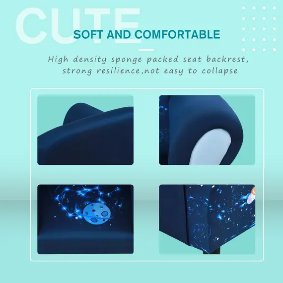 Buy Kids Armchair Children Sofa Tub Chair Space Rocket Wood Frame Thick Padding High Back Armrest Anti Slip Feet Blue for 3 - 6 Yrs, 4 image
