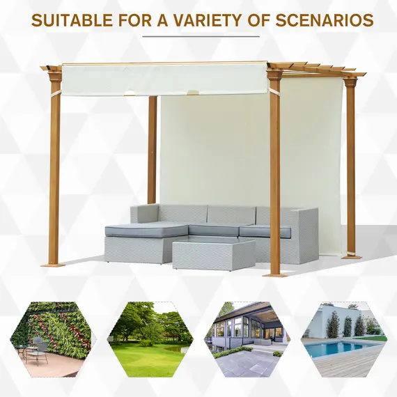 Buy Outsunny 3(m) x 3(m) Garden Outdoor Retractable Pergola Gazebo with Adjustable Canopy Garden Sun Shade Patio Canopy Shelter - Beige, 6 image