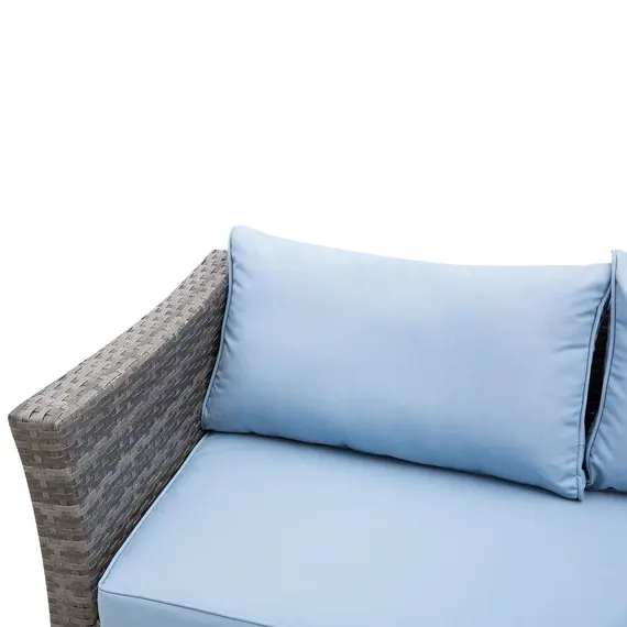 Buy Outsunny 4-Seater Rattan Garden Furniture Corner Sofa Set w/ 2 Seats Footstool Square Glass Top Coffee Table Thick Blue Cushions Solid Legs - Grey, 7 image