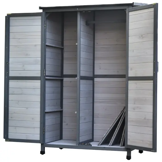 Buy Outsunny 5ft Elevated Fir Wood Outdoor Garden Shed Grey, 8 image