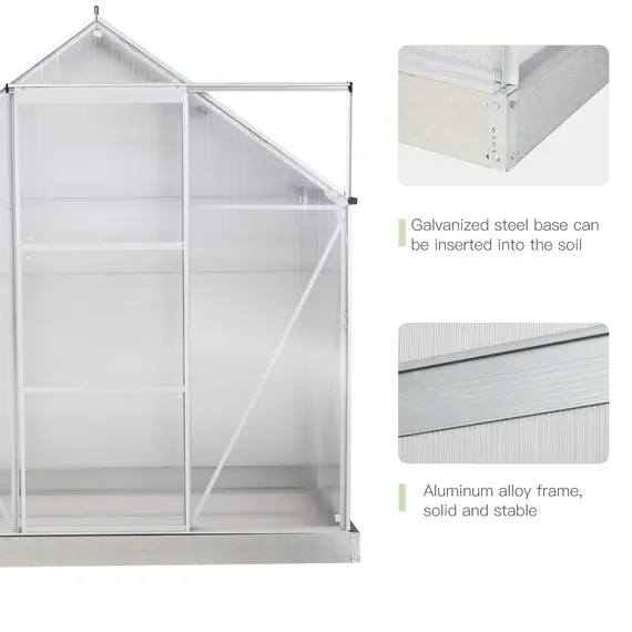 Buy Outsunny 6 x 4 FT Walk-In Greenhouse Polycarbonate Panels Aluminium Frame w/ Sliding Door Adjustable Window 2.5гЋЎ Inner Area Plant Flower Grow, 6 image