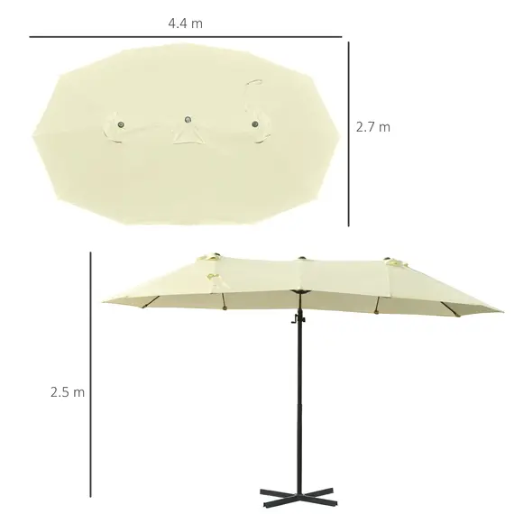 Buy Outsunny Double Parasol Patio Umbrella Garden Sun Shade w/ Steel Pole 12 Support Ribs Crank Handle Easy Lift Twin Canopy - Beige | AOSOM UK, 2 image