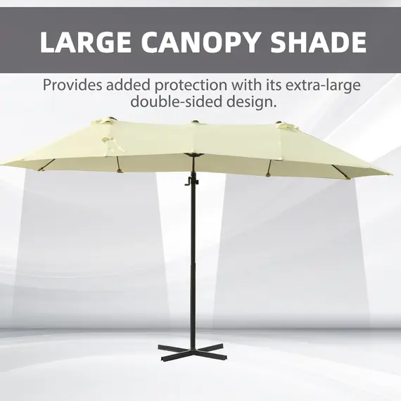 Buy Outsunny Double Parasol Patio Umbrella Garden Sun Shade w/ Steel Pole 12 Support Ribs Crank Handle Easy Lift Twin Canopy - Beige | AOSOM UK, 3 image