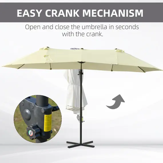 Buy Outsunny Double Parasol Patio Umbrella Garden Sun Shade w/ Steel Pole 12 Support Ribs Crank Handle Easy Lift Twin Canopy - Beige | AOSOM UK, 5 image
