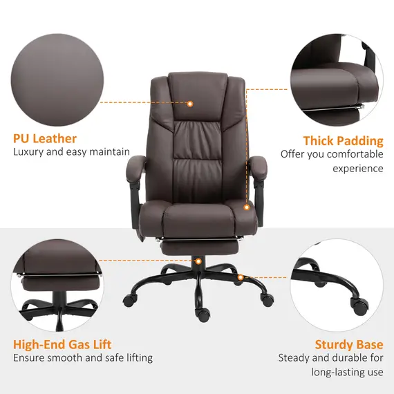 Buy Vinsetto 6-Point PU Leather Massage Racing Chair Electric Padded Recliner Height Angle Adjustable 5 Wheels w/ Remote Footrest Office Comfort Brown, 7 image
