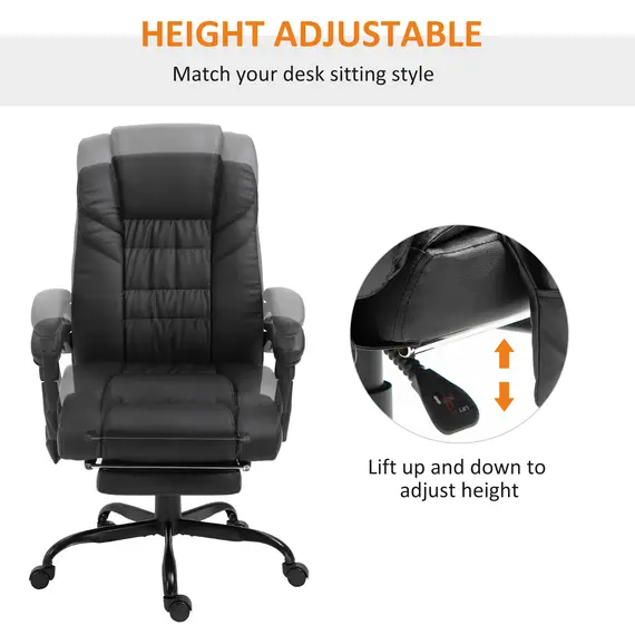 Buy Vinsetto 6-Point PU Leather Massage Racing Chair Electric Padded Recliner Height Angle Adjustable 5 Wheels w/ Remote Footrest Office Masseuse Black, 3 image