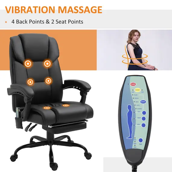 Buy Vinsetto 6-Point PU Leather Massage Racing Chair Electric Padded Recliner Height Angle Adjustable 5 Wheels w/ Remote Footrest Office Masseuse Black, 5 image