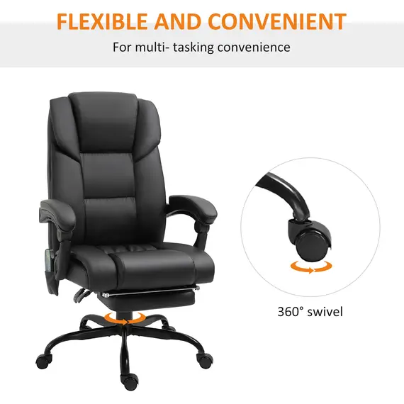 Buy Vinsetto 6-Point PU Leather Massage Racing Chair Electric Padded Recliner Height Angle Adjustable 5 Wheels w/ Remote Footrest Office Masseuse Black, 6 image