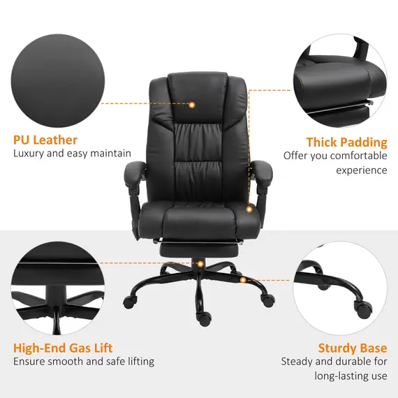 Buy Vinsetto 6-Point PU Leather Massage Racing Chair Electric Padded Recliner Height Angle Adjustable 5 Wheels w/ Remote Footrest Office Masseuse Black, 7 image