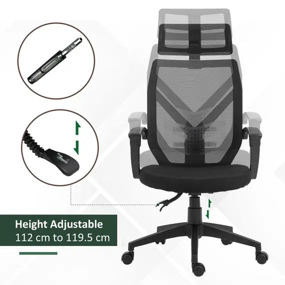 Buy Vinsetto High Back Home Mesh Office Chair Swivel Reclining w/ Lumbar Support Height Adjustable Free Moving Suitable For Working Relaxing Black, 4 image